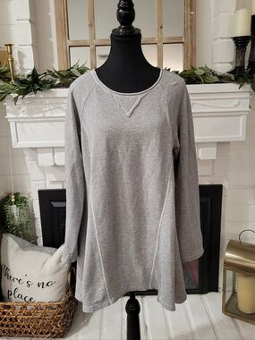 cut loose Light Gray Long-Sleeve Tunic Lagenlook Sweatshirt Dress/Top Size M